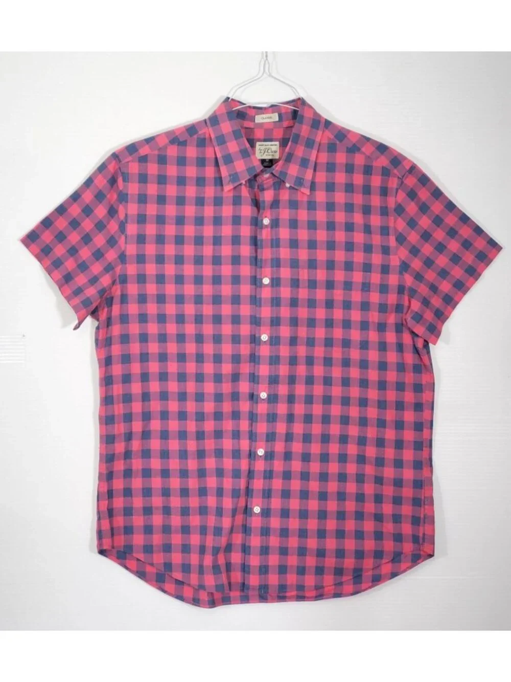 J. Crew Men's Red Blue Cotton Plaid Short Sleeve Classic Button Up Shirt Size M